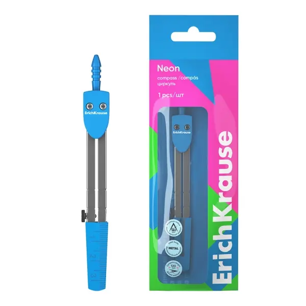 ErichKrause Compás Escolar Metálico 120mm Longitud Radio Máximo 180mm Color Azul