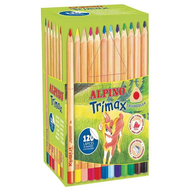 Alpino Trimax Economy Pack 120 Lápices de Colores Triangulares Gruesos + 2 Sacapuntas