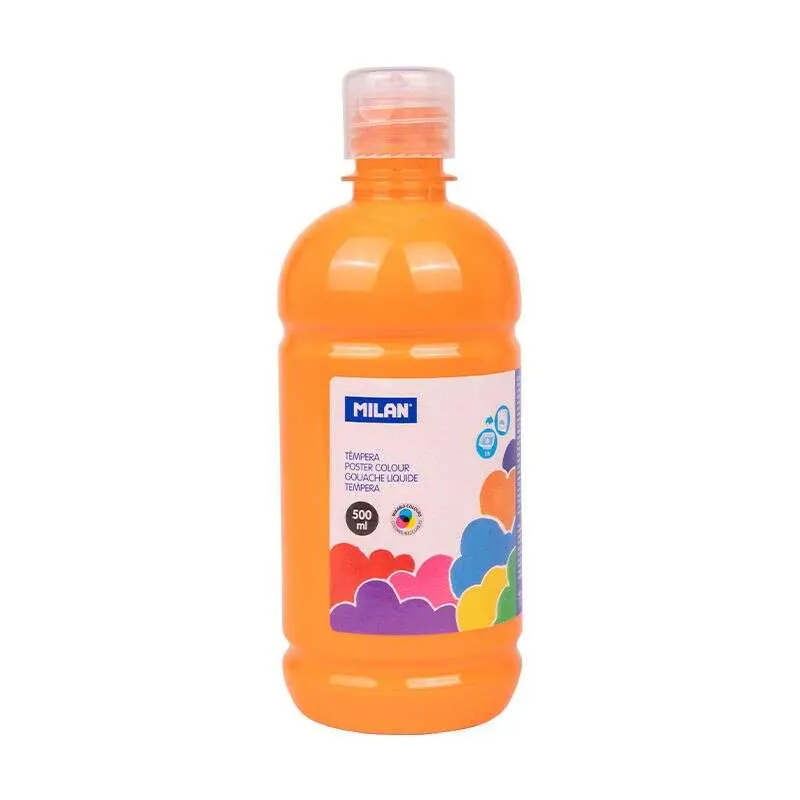 Milan Botella De Témpera 500ml Con Tapón Dosificador Color Naranja Secado Rápido