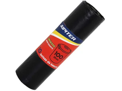 Jupiter Rollo de 10 Bolsas de Basura de 100L Color Negro Primera Calidad