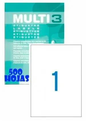 MULTI-3 ETIQUETAS ADHESIVAS 210X297MM INKJET/LÁSER C/RECTOS 1 X 500H BLANCO
