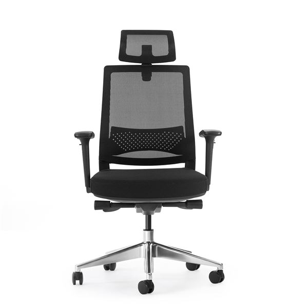 Cromad Senior Se1600 Silla De Oficina - Altura Ajustable Con Elevador De Gas De Grado 4 - Soporte Lumbar Y Reposacabezas Ajustables - Respaldo De Malla - Ruedas De Nailon 360º - Color Negro