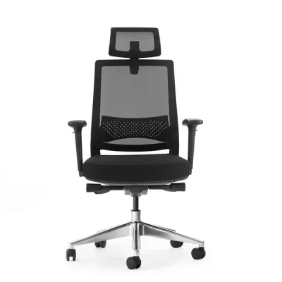 Cromad Senior Se1600 Silla De Oficina - Altura Ajustable Con Elevador De Gas De Grado 4 - Soporte Lumbar Y Reposacabezas Ajustables - Respaldo De Malla - Ruedas De Nailon 360º - Color Negro