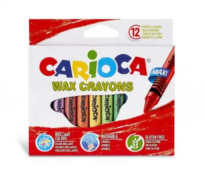 Carioca Maxi Pack de 12 Ceras Lavables Colores Brillantes Ø 12mm