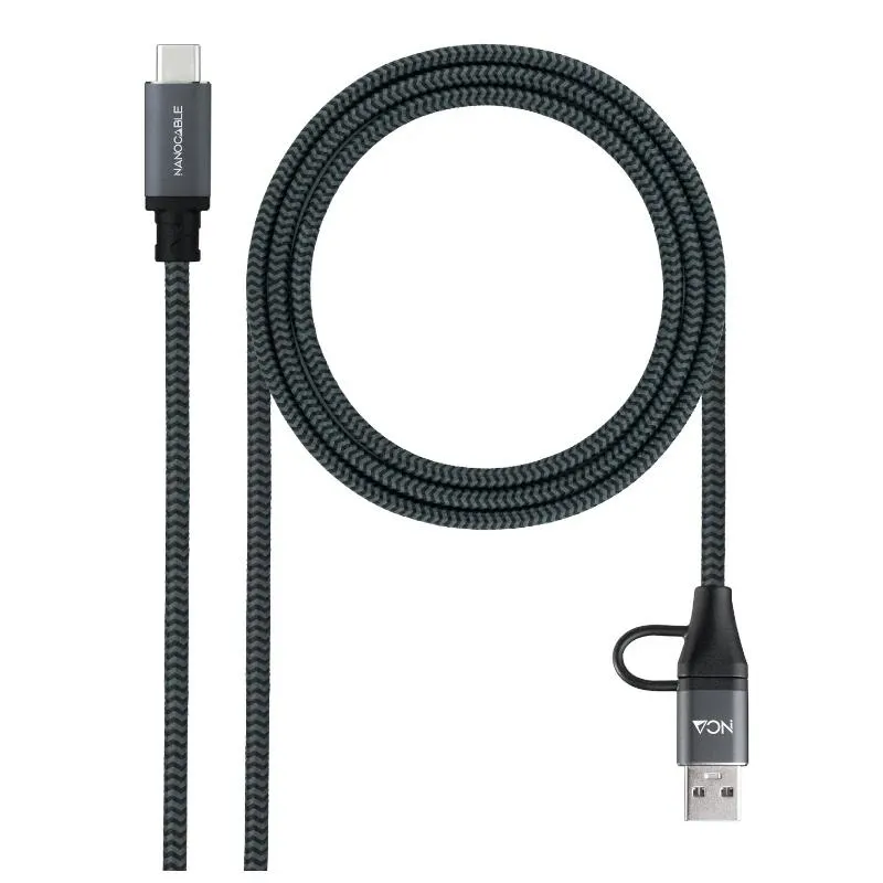 Nanocable Cable USB 3.2 Gen 2x2 5A/100W USB-C y USB-A a USB-C 1.5m Gris
