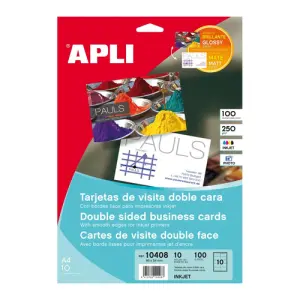 Apli Tarjetas Visita Doble Cara Microperforadas 250g 210x297mm 10 Hojas