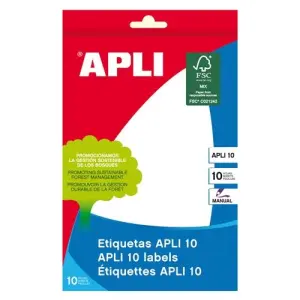 Apli Pack de 10 Etiquetas 105x149mm Adhesivo Permanente Color Blanco