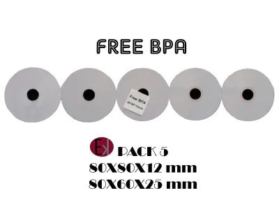 Ekrit Rollo Térmico Sin BPA 80x60x12mm 65g - Paquete de 5 Unidades
