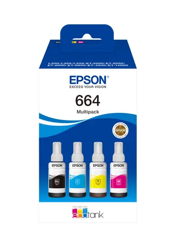 Epson 664 Pack de 4 Botellas de Tinta Original C13T664640