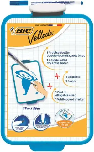 Velleda Pizarra Blanca 19x26 con Borrador y Rotulador Azul