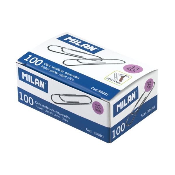 Milan Caja De 100 Clips Labiados Niquelados 33Mm