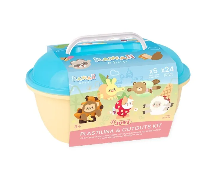 Jovi Kawaii Cofre Con 24 Barras De Plastilina 15Gr + Modeladores + Recortables - Sin Gluten - Base Vegetal - No Se Seca - Colores Surtidos