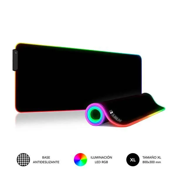 Subblim Alfombrilla Led Rgb Extra Grande 800X300X4Mm - Espacio Holgado Para Raton Y Teclado - 9 Colores Y 3 Efectos De Iluminacion - Bordes Cosidos Duraderos - Resistente Al Agua - Base Antideslizante De Goma - Color Negro