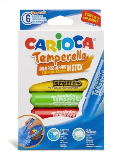 Carioca Temperas Sólidas Pack de 6 - Colores Brillantes y Lavables, Secado Rápido