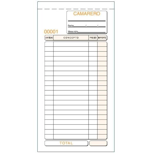 Loan Talonario Camareros Tercio De Folio Triplicado Autocopia