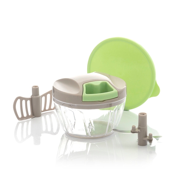 Innovagoods Spinop Mini Picadora Manual - Capacidad 400Ml - Incluye Accesorios - Facil Limpieza - Compacto Y Ligero - 2.5X9.5X12.5Cm - Color Verde Y Gris