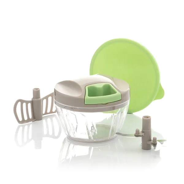 Innovagoods Spinop Mini Picadora Manual - Capacidad 400Ml - Incluye Accesorios - Facil Limpieza - Compacto Y Ligero - 2.5X9.5X12.5Cm - Color Verde Y Gris