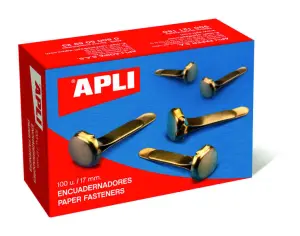 Apli Encuadernadores Metálicos Sin Arandela Dorados 12mm - 100 Unidades