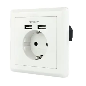 Nanocable Roseta Schuko Empotrable con 2 Tomas USB 2.4A - Color Blanco
