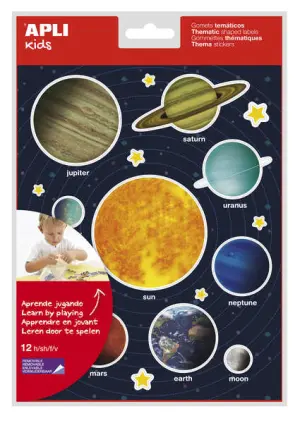 Apli Gomets Temáticos Sistema Solar - 240 Gomets en 12 Hojas Adhesivo Removible