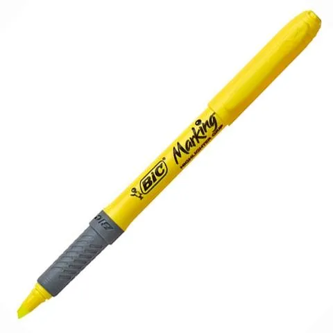 Bic Marcador Fluorescente Highlighter Grip Punta Biselada Amarillo Caja 12 Unidades