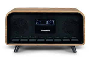 Thomson RT850BT Altavoz Retro Bluetooth con Radio Reloj Despertador 30W Madera/Negro