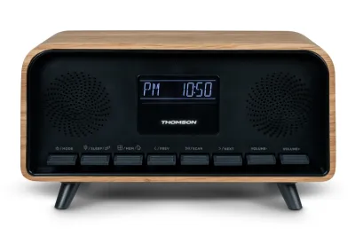 Thomson RT850BT Altavoz Retro Bluetooth con Radio Reloj Despertador 30W Madera/Negro