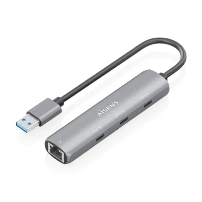 Aisens Asuc-4P037-Gr Adaptador De Red Usb 3.0 A Ethernet Gigabit + Hub 3Xusb-C - 15Cm - Color Gris