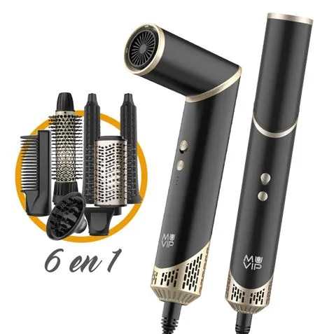 Muvip Ultimate Experience Profesional 6 En 1 Herramienta De Secado Y Peinado - 1500W - Accesorios Para Rizar, Cepillar Y Alisar - 3 Configuraciones De Calor Y 2 De Ventilador -Funcion De Ionizacion