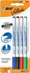 Bic Velleda 1721 Pack de 4 Rotuladores para Pizarra - Punta Fina - Trazo de 1.5mm - Borrado Optimo - Colores Surtidos