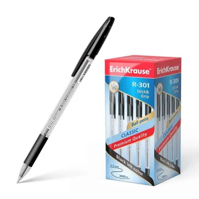 ErichKrause R-301 Stick&Grip Bolígrafo de Bola Negro