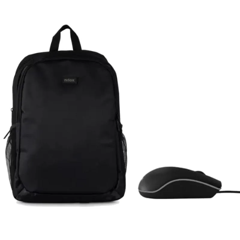 Nilox Mochila Para Portátil 15,6" Negra + Ratón USB 1000 DPI