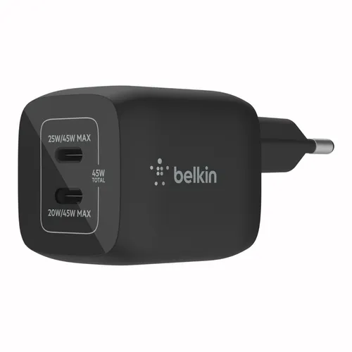 Cargador Usb-C Belkin 45W Wch011Vfbk 2Xusb-C Gan Boost Charge Pro Negro