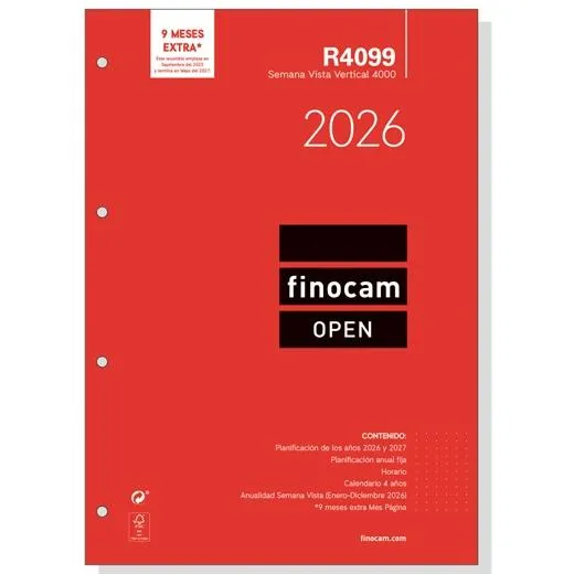 Finocam Recambio Anual Agenda De Anillas Open R4099 4000-210X297Mm Svv 2026