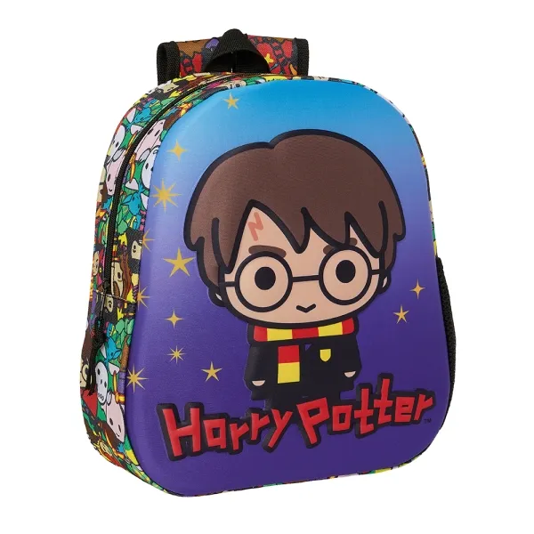 Safta Mochila 3D Harry Potter Azul con Asa de Mano y Portabotellas Lateral 27x33x10cm