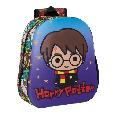 Safta Mochila 3D Harry Potter Azul con Asa de Mano y Portabotellas Lateral 27x33x10cm