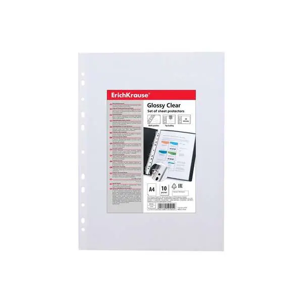 ErichKrause Pack de 10 Fundas Multitaladro A4 60mic 11 Taladros Acabado Brillante
