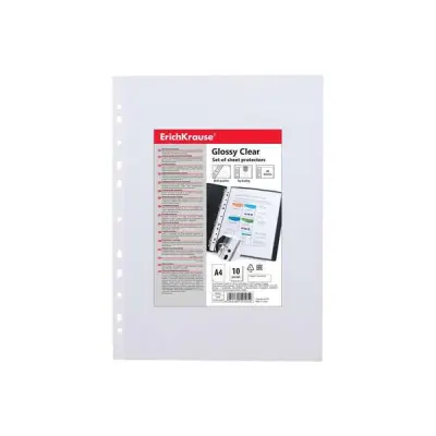 ErichKrause Pack de 10 Fundas Multitaladro A4 60mic 11 Taladros Acabado Brillante