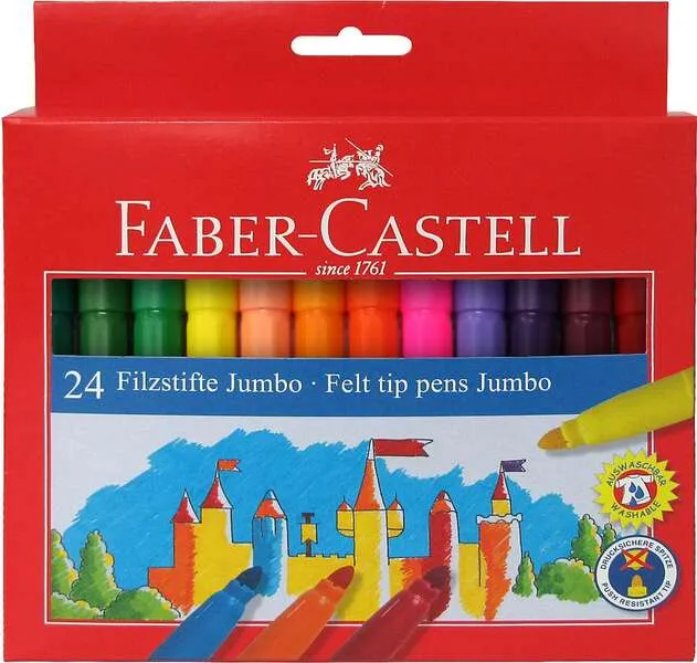 Faber-Castell Jumbo Pack De 24 Rotuladores Punta Gruesa - Tinta Con Base De Agua Lavable - Colores Surtidos