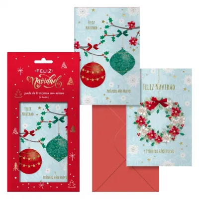 Dohe Pack de 8 Tarjetas de Felicitación Navideña con Sobre - 2 Modelos - 12,2x23,5cm
