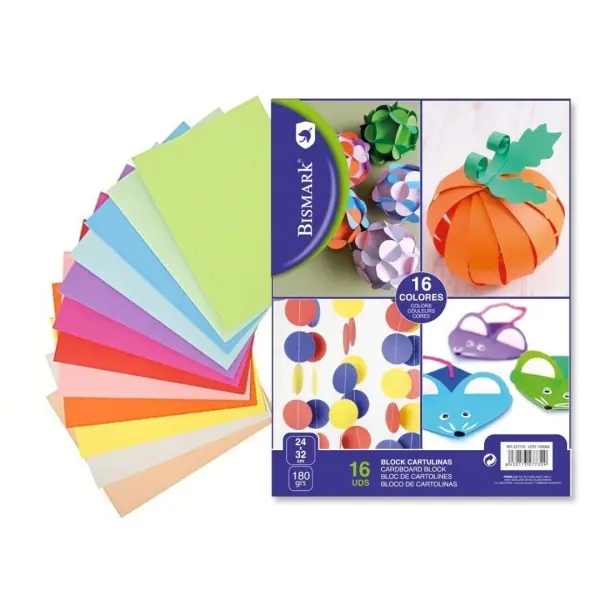 Bismark Pack de 16 Cartulinas 180 g/m² 24 x 32cm Colores Surtidos
