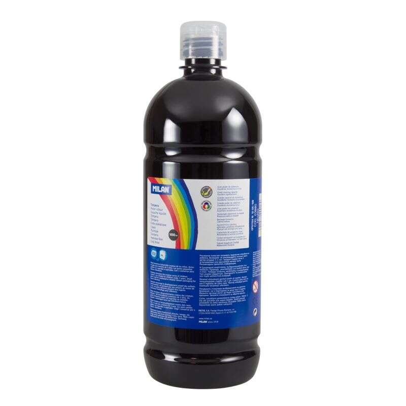 Milan Botella De Tempera 1000Ml - Tapon Dosificador - Secado Rapido - Mezclable - Color Negro