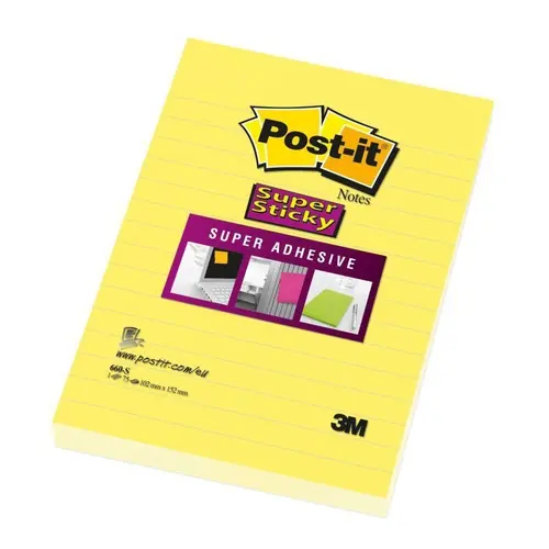 Post-It Super Sticky Bloc De 75 Notas Adhesivas Reposicionables - Forma Rectangular - 101X152Mm - Color Ultra Amarillo