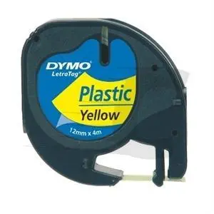 Dymo LetraTag S0721620 Cinta de Etiquetas Original 12mm x 4m Negro sobre Amarillo