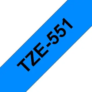 Brother TZe551 Cinta Laminada de Etiquetas 24mm x 8m - Texto Negro sobre Fondo Azul