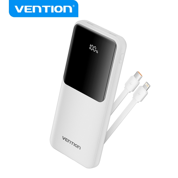 Vention Power Bank 10.000Mah - Multiples Interfaces Usb - Carga Rapida - Salida Total 3A - Color Blanco