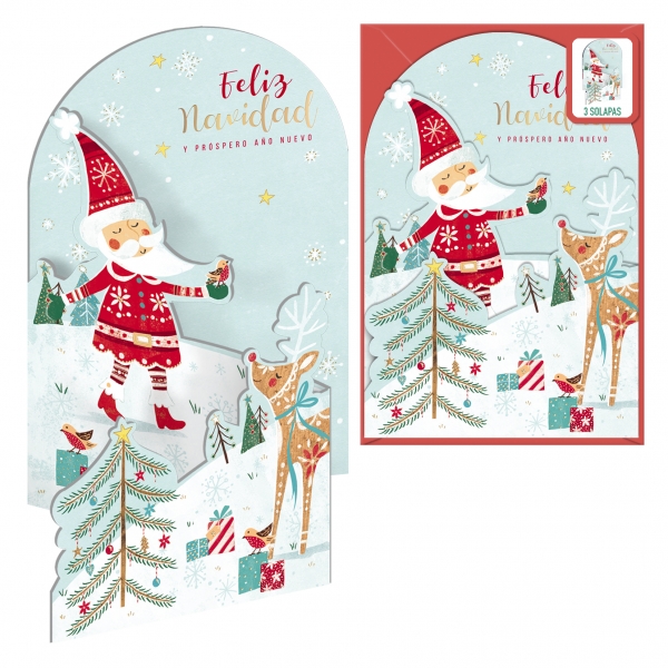 Dohe Santa En La Nieve Pack De 6 Tarjetas Desplegables De Felicitacion Navideña Con Sobre - Impresas A Todo Color