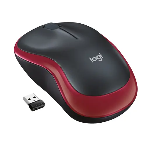 Logitech M185 Ratón Inalámbrico 1000dpi 3 Botones Uso Ambidiestro Negro/Rojo