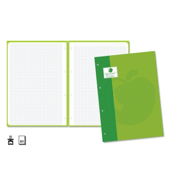 Golden Extra Recambio De 80 Hojas 90Gr Cuadricula 4X4 - Formato A4 - 4 Taladros Y Banda De Color Verde