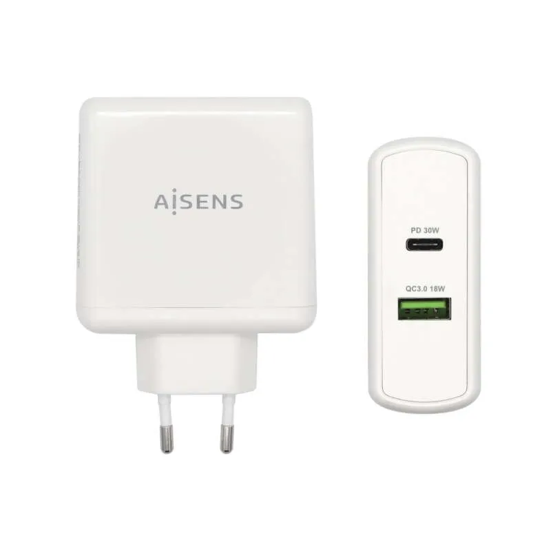 Aisens Cargador Para Smartphone 48W 1X Usb-C Pd3.0 30W, 1X Usb-A Qc3.0 18W